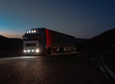 photograph of a truck with lights